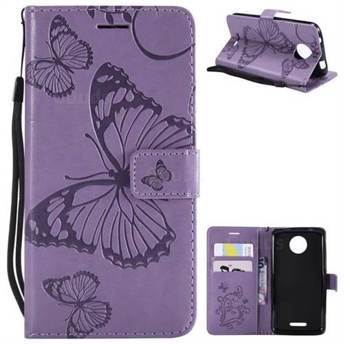 Embossing 3D Butterfly Leather Wallet Case for Motorola Moto C - Purple