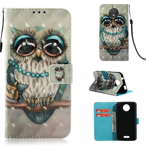 Sweet Gray Owl 3D Painted Leather Wallet Case for Motorola Moto C