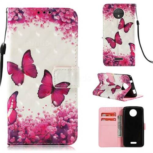 Rose Butterfly 3D Painted Leather Wallet Case for Motorola Moto C