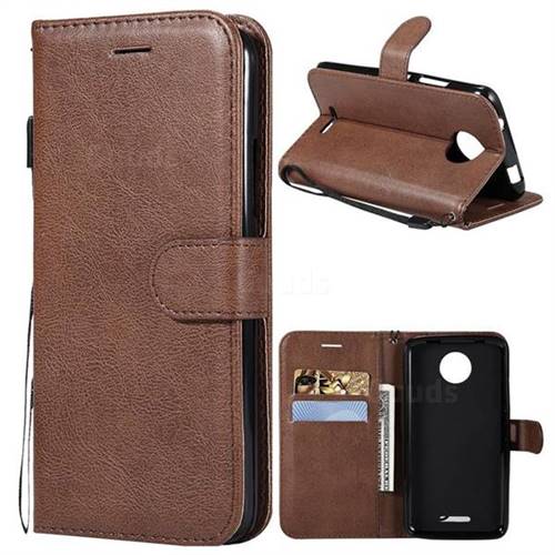 Retro Greek Classic Smooth PU Leather Wallet Phone Case for Motorola Moto C - Brown
