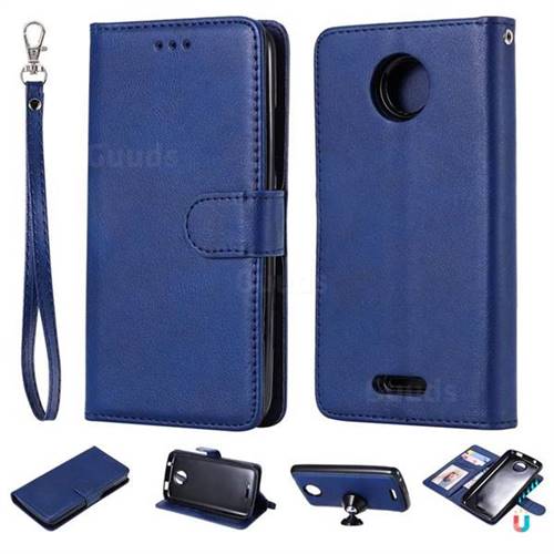 Retro Greek Detachable Magnetic PU Leather Wallet Phone Case for Motorola Moto C - Blue
