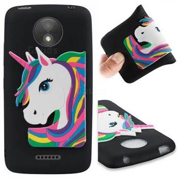 Rainbow Unicorn Soft 3D Silicone Case for Motorola Moto C Plus - Black