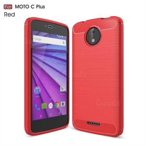 Luxury Carbon Fiber Brushed Wire Drawing Silicone TPU Back Cover for Motorola Moto C Plus - Red