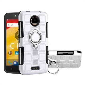 Ice Cube Shockproof PC + Silicon Invisible Ring Holder Phone Case for Motorola Moto C Plus - Silver