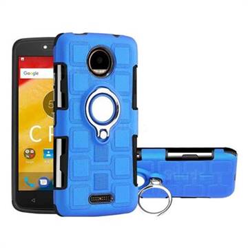 Ice Cube Shockproof PC + Silicon Invisible Ring Holder Phone Case for Motorola Moto C Plus - Dark Blue