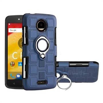 Ice Cube Shockproof PC + Silicon Invisible Ring Holder Phone Case for Motorola Moto C Plus - Royal Blue
