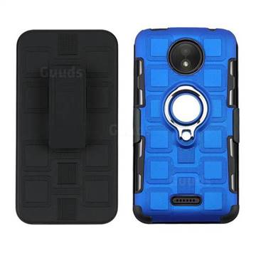 3 in 1 PC + Silicone Leather Phone Case for Motorola Moto C Plus - Dark Blue