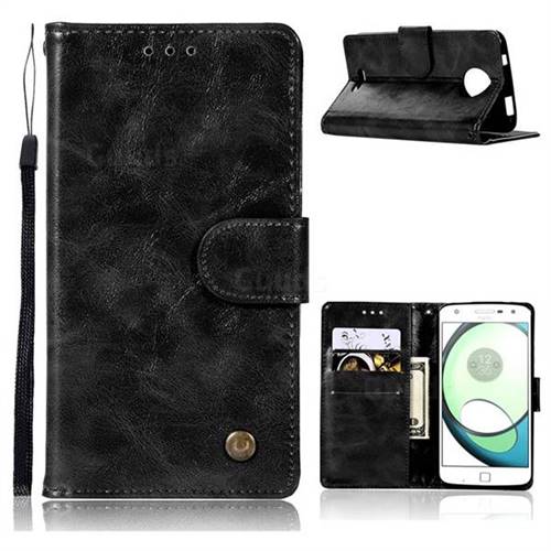 Luxury Retro Leather Wallet Case for Motorola Moto C Plus - Black