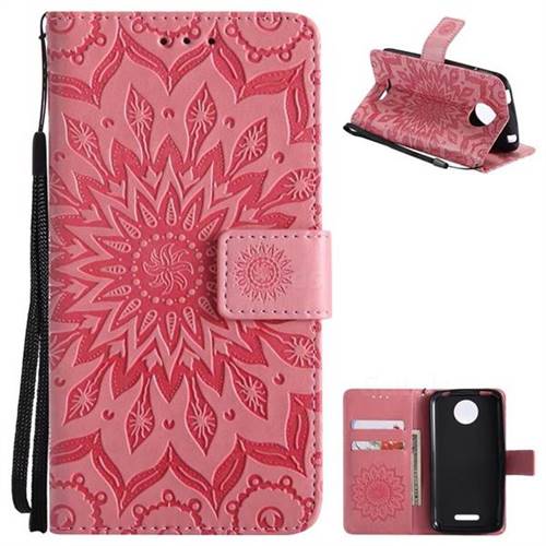 Embossing Sunflower Leather Wallet Case for Motorola Moto C Plus - Pink