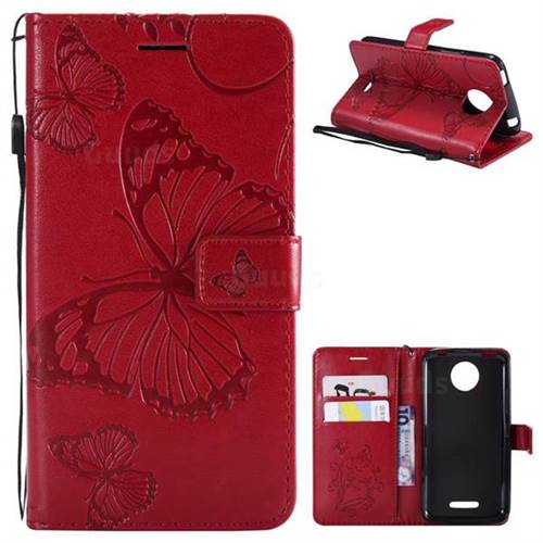 Embossing 3D Butterfly Leather Wallet Case for Motorola Moto C Plus - Red