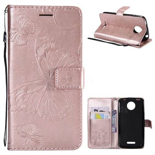 Embossing 3D Butterfly Leather Wallet Case for Motorola Moto C Plus - Rose Gold