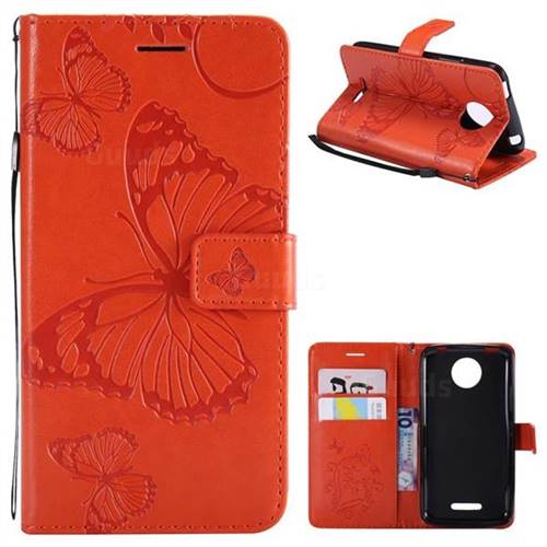 Embossing 3D Butterfly Leather Wallet Case for Motorola Moto C Plus - Orange