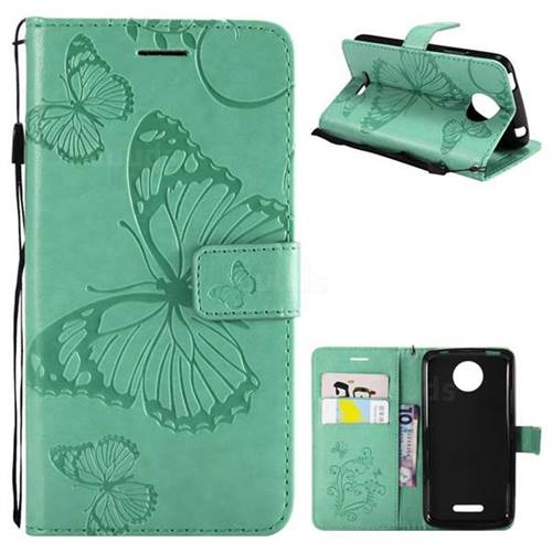 Embossing 3D Butterfly Leather Wallet Case for Motorola Moto C Plus - Green