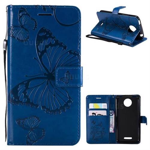 Embossing 3D Butterfly Leather Wallet Case for Motorola Moto C Plus - Blue
