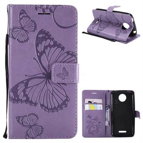 Embossing 3D Butterfly Leather Wallet Case for Motorola Moto C Plus - Purple