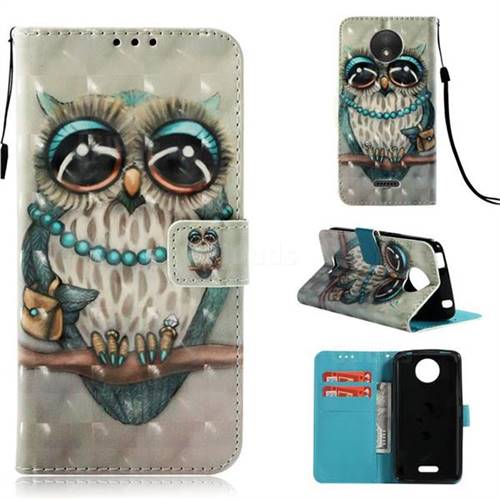 Sweet Gray Owl 3D Painted Leather Wallet Case for Motorola Moto C Plus