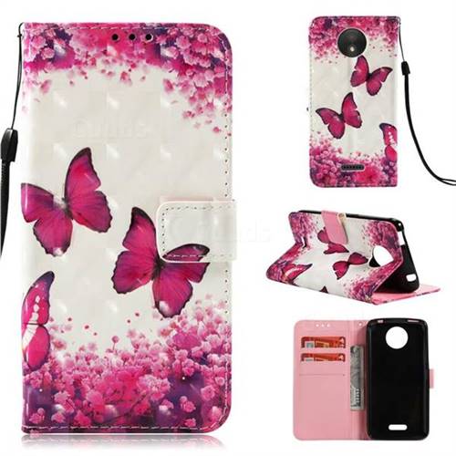 Rose Butterfly 3D Painted Leather Wallet Case for Motorola Moto C Plus