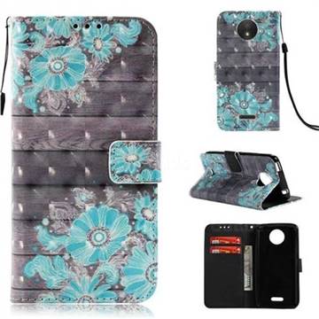 Blue Flower 3D Painted Leather Wallet Case for Motorola Moto C Plus