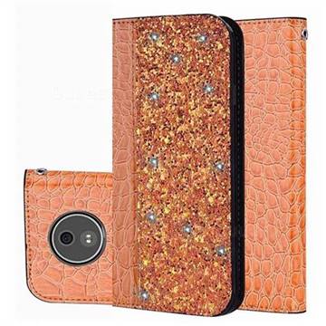 Shiny Crocodile Pattern Stitching Magnetic Closure Flip Holster Shockproof Phone Cases for Motorola Moto C Plus - Gold Orange
