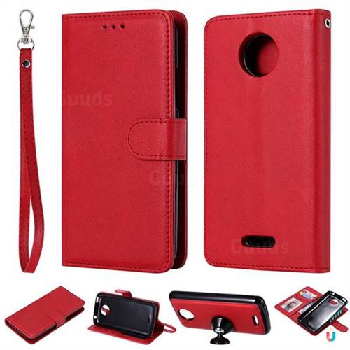 Retro Greek Detachable Magnetic PU Leather Wallet Phone Case for Motorola Moto C Plus - Red