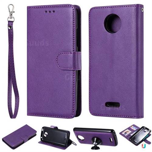 Retro Greek Detachable Magnetic PU Leather Wallet Phone Case for Motorola Moto C Plus - Purple