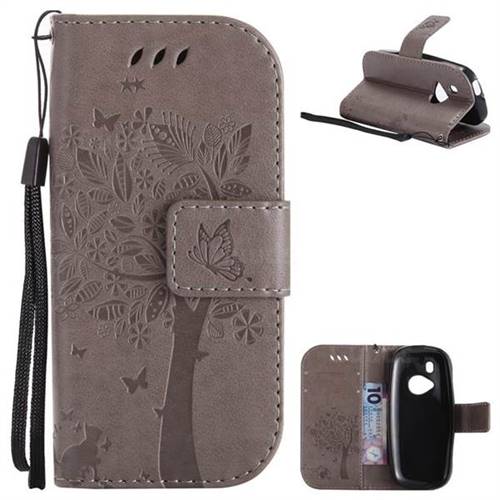 Embossing Butterfly Tree Leather Wallet Case for Nokia New 3310 - Grey
