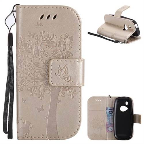 Embossing Butterfly Tree Leather Wallet Case for Nokia New 3310 - Champagne