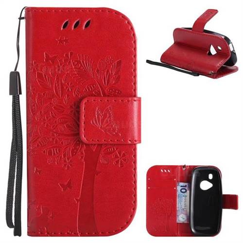 Embossing Butterfly Tree Leather Wallet Case for Nokia New 3310 - Red