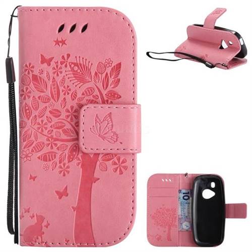 Embossing Butterfly Tree Leather Wallet Case for Nokia New 3310 - Pink