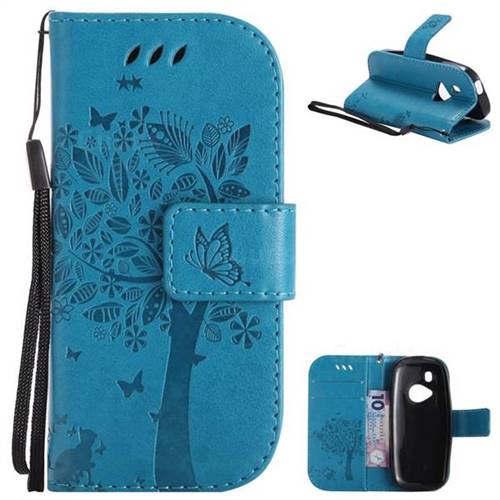 Embossing Butterfly Tree Leather Wallet Case for Nokia New 3310 - Blue