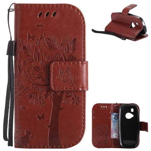 Embossing Butterfly Tree Leather Wallet Case for Nokia New 3310 - Brown