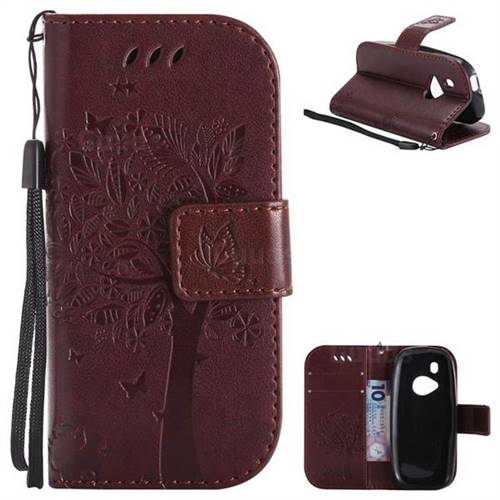 Embossing Butterfly Tree Leather Wallet Case for Nokia New 3310 - Coffee