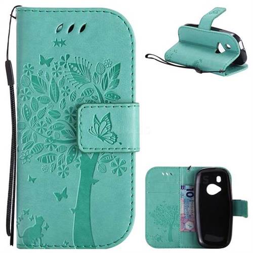 Embossing Butterfly Tree Leather Wallet Case for Nokia New 3310 - Cyan