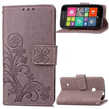 Embossing Imprint Four-Leaf Clover Leather Wallet Case for Nokia Lumia 530 - Gray