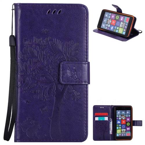 Embossing Butterfly Tree Leather Wallet Case for Nokia Lumia 640 N640 - Purple