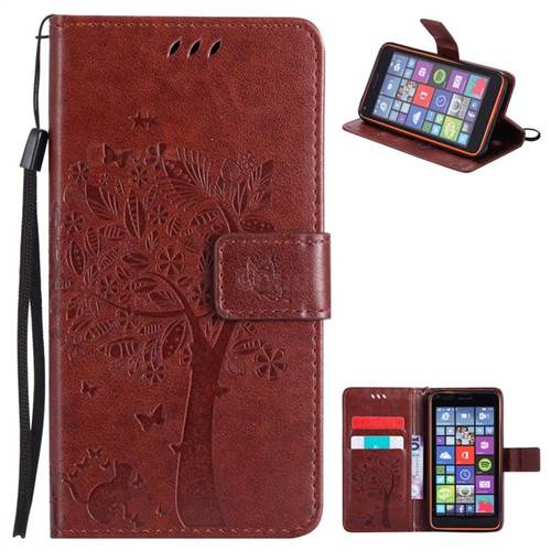 Embossing Butterfly Tree Leather Wallet Case for Nokia Lumia 640 N640 - Brown