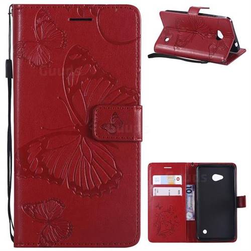 Embossing 3D Butterfly Leather Wallet Case for Nokia Lumia 640 N640 - Red