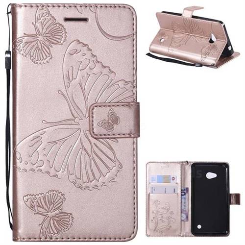 Embossing 3D Butterfly Leather Wallet Case for Nokia Lumia 640 N640 - Rose Gold