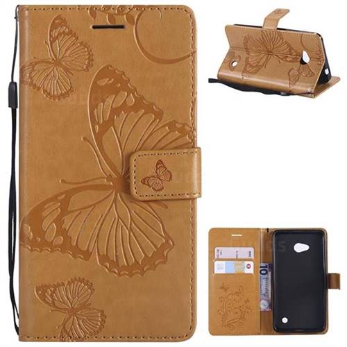 Embossing 3D Butterfly Leather Wallet Case for Nokia Lumia 640 N640 - Yellow