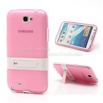 Frosted TPU and Plastic Hybrid Case for Samsung Galaxy Note 2 / Note II N7100 with Stand - White / Pink