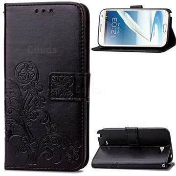 Embossing Imprint Four-Leaf Clover Leather Wallet Case for Samsung Galaxy Note 2 N7100 - Black