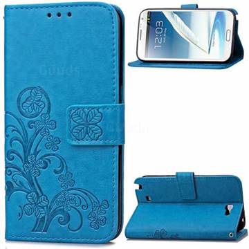 Embossing Imprint Four-Leaf Clover Leather Wallet Case for Samsung Galaxy Note 2 N7100 - Blue