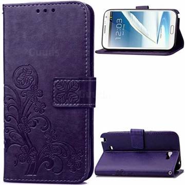Embossing Imprint Four-Leaf Clover Leather Wallet Case for Samsung Galaxy Note 2 N7100 - Purple