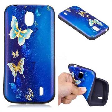 Golden Butterflies 3D Embossed Relief Black Soft Back Cover for Nokia 1