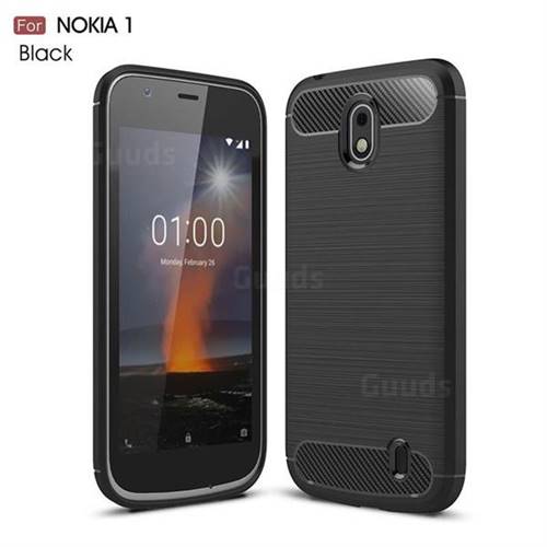 Luxury Carbon Fiber Brushed Wire Drawing Silicone TPU Back Cover for Nokia 1 - Black