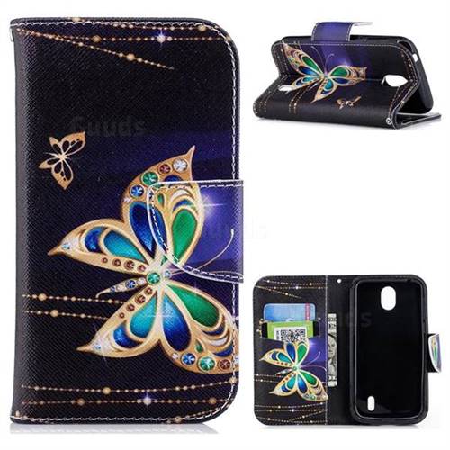 Golden Shining Butterfly Leather Wallet Case for Nokia 1