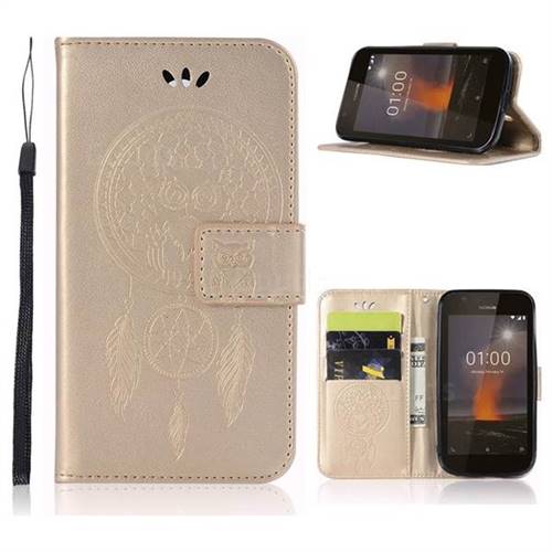Intricate Embossing Owl Campanula Leather Wallet Case for Nokia 1 - Champagne