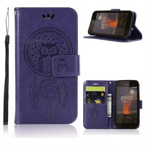 Intricate Embossing Owl Campanula Leather Wallet Case for Nokia 1 - Purple