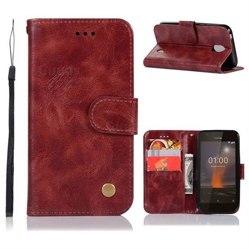 Luxury Retro Leather Wallet Case for Nokia 1 - Wine Red