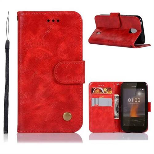 Luxury Retro Leather Wallet Case for Nokia 1 - Red